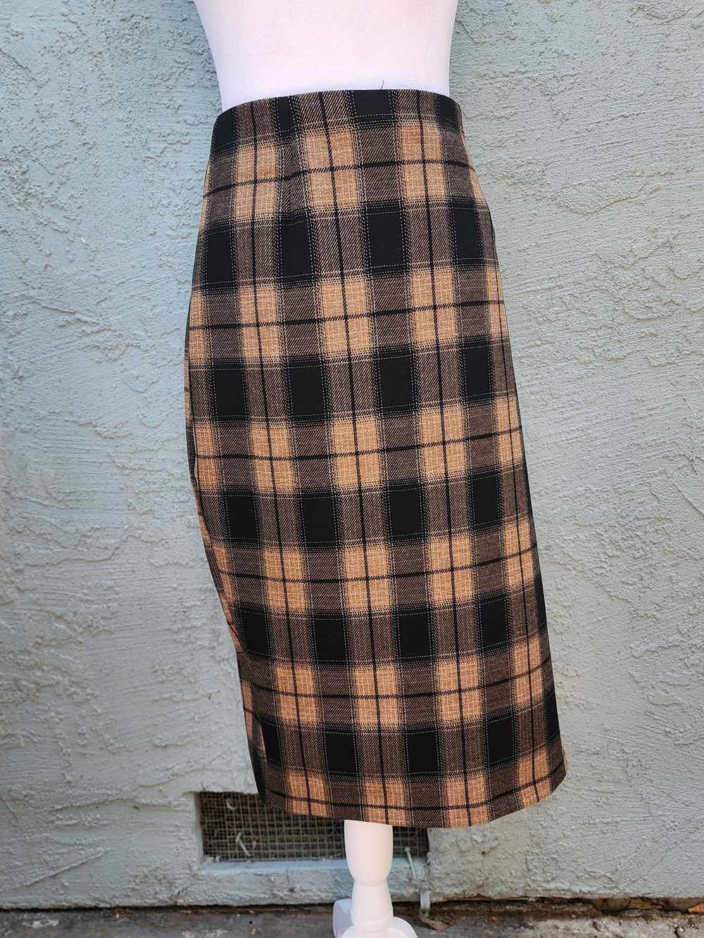 Papaya Plaid Pencil Skirt Brown Black Tan Tartan Grid Check Midi Mini Size L S20
